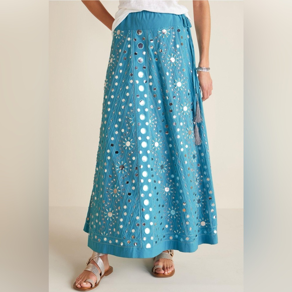 NWT Soft Surroundings Preciosa Turquoise Sequin Skirt Size Medium